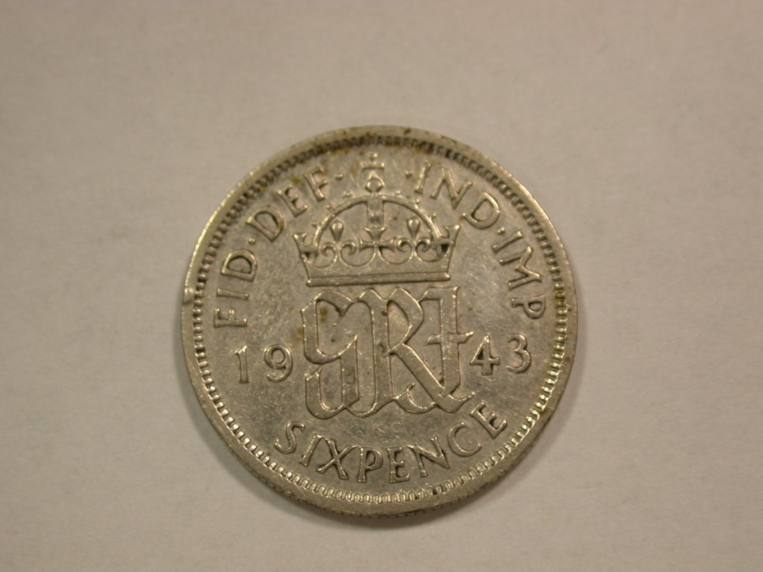  B22 Großbritannien 6 Pence 1943 in ss/ss+ Originalbilder   