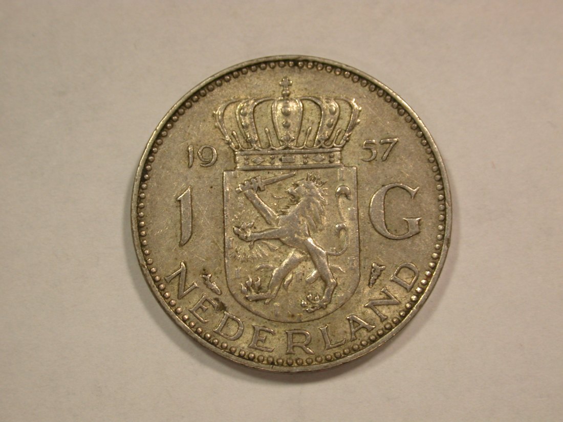  B22 Niederlande 1 Gulden 1957 Silber in f.vz Originalbilder   