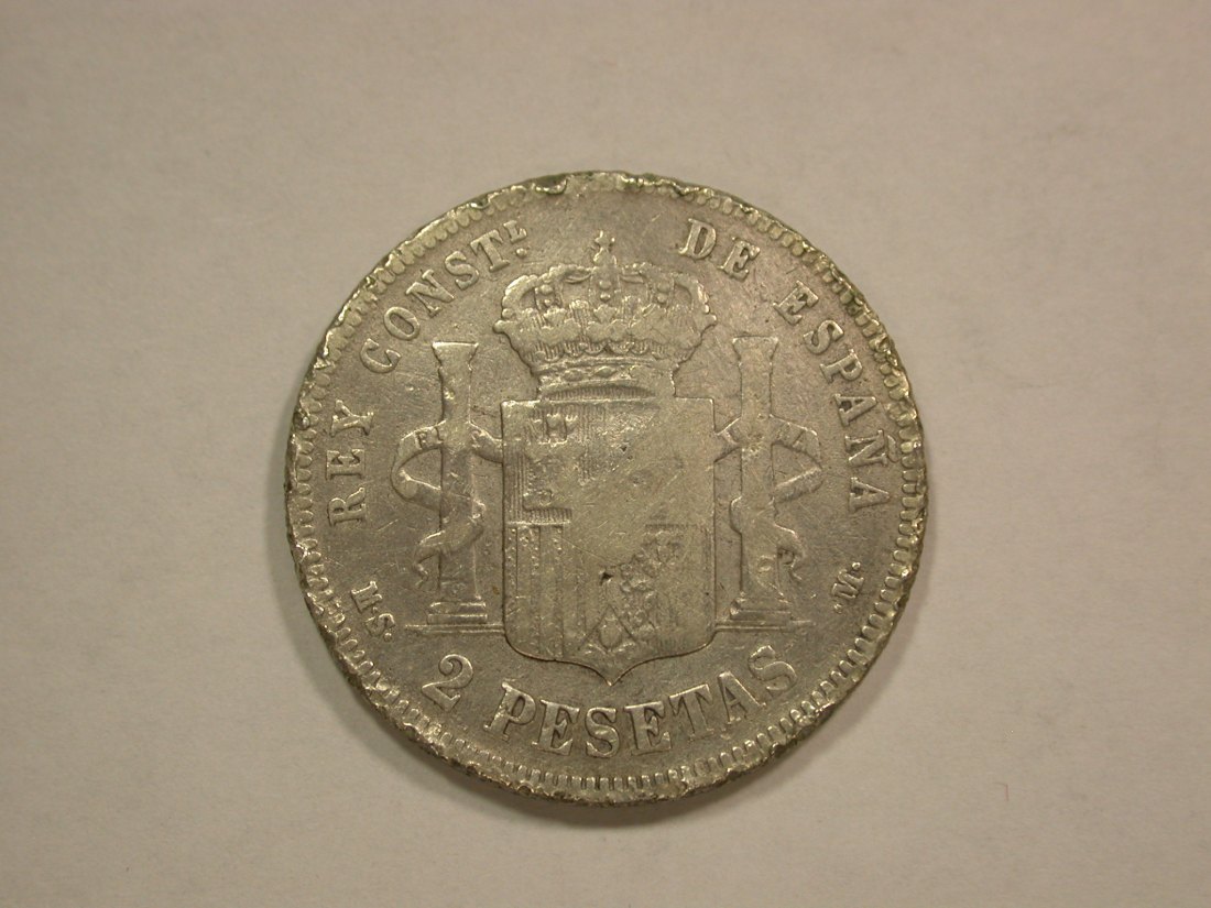  B22 Spanien 2 Pesetas 1882 versch. Randfehler sonst f.ss  Originalbilder   