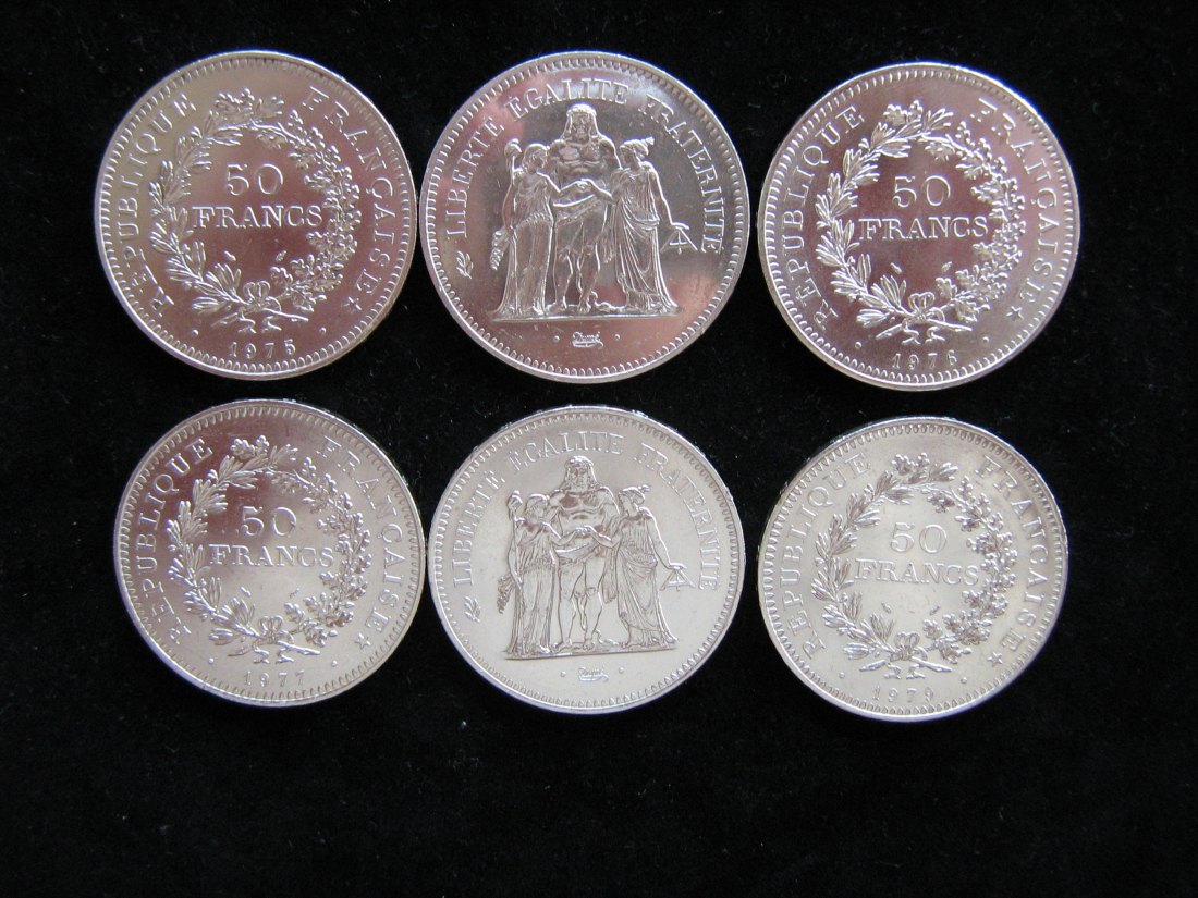  6 x 50 Francs Frankreich die Herkulesgruppe von 1974 bis 1979   