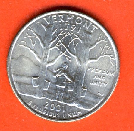  USA 25 Cents State Quarters 2001 P Vermont   