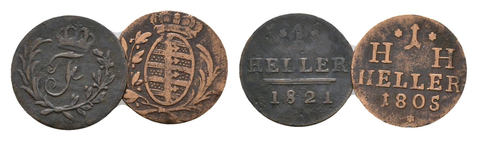  Altdeutschland, 2 Kleinmünzen 1821/1805   