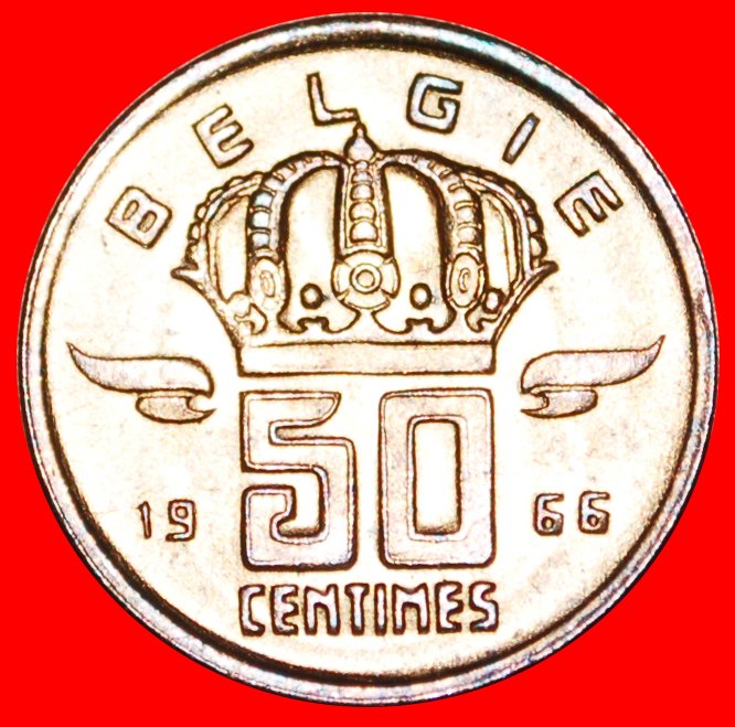  √ DUTCH LEGEND: BELGIUM ★ 50 CENTIMES 1966 MINT LUSTER! Baudouin I (1951-1993)   