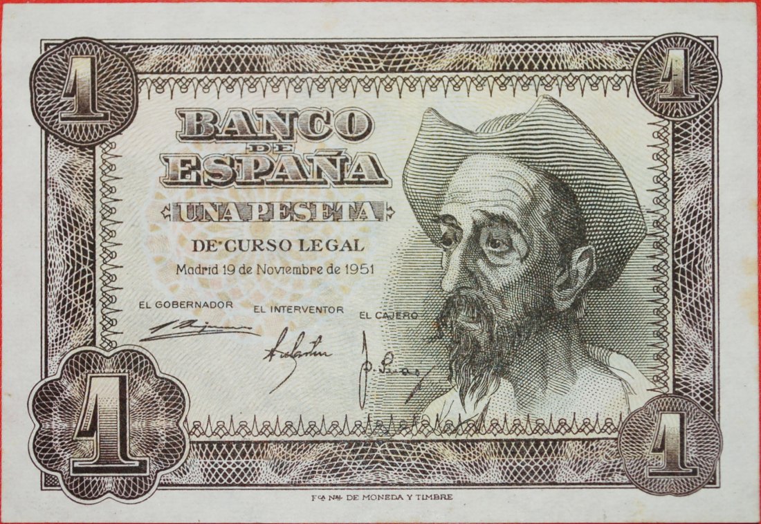  √ DON QUIJOTE: SPANIEN ★ 1 PESETA 1951 KNACKIG! Franco (1936-1975)   