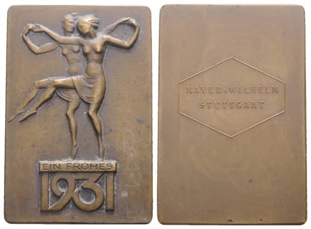  Bronzeplakette Stuttgart 1931; 58,53 g; 40,36 x 60,41 mm   