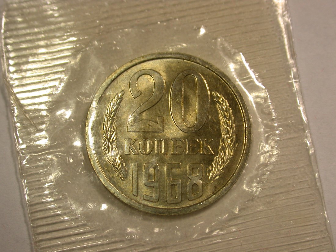 B23 UDSSR/Rußland 20 Kopeken 1968 in PL in Originalfolie !!! selten Originalbilder