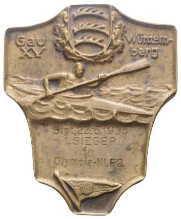  Württemberg, 1. Sieger Olympia 1933; Bronze; 42,53 g, H60,5 x B50 mm   
