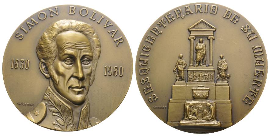  Simon Bolivar, Bronzemedaille 1980; 218,56 g, Ø 80 mm   