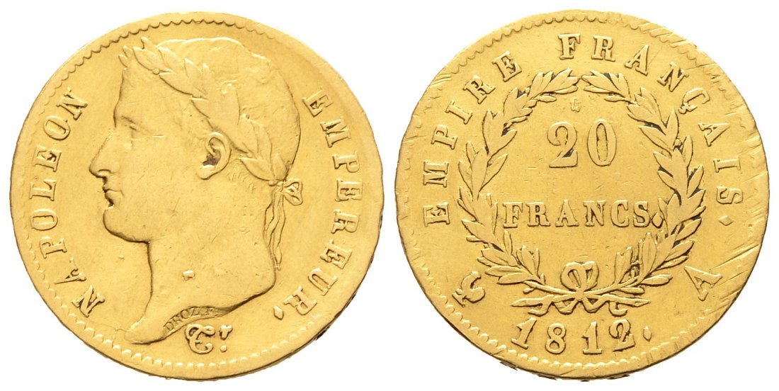 PEUS 8646 Frankreich 5,81 g Feingold. Napoleon I. (1804-1814, 1815) 20 Francs GOLD 1812 A Kratzer, Sehr schön