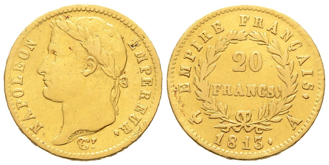 PEUS 8647 Frankreich 5,81 g Feingold. Napoleon I. (1804-1814, 1815) 20 Francs GOLD 1813 A Kratzer, Sehr schön