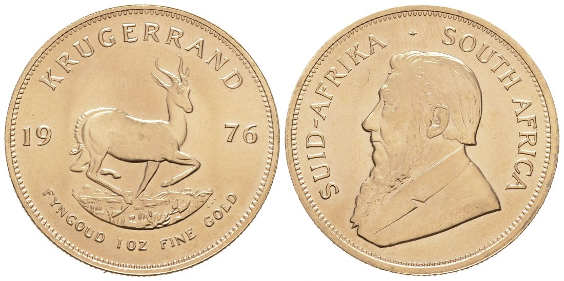 PEUS 8649 Süd-Afrika 31,1 g Feingold Krügerrand GOLD Unze 1976 Winzige Kratzer, fast Stempelglanz