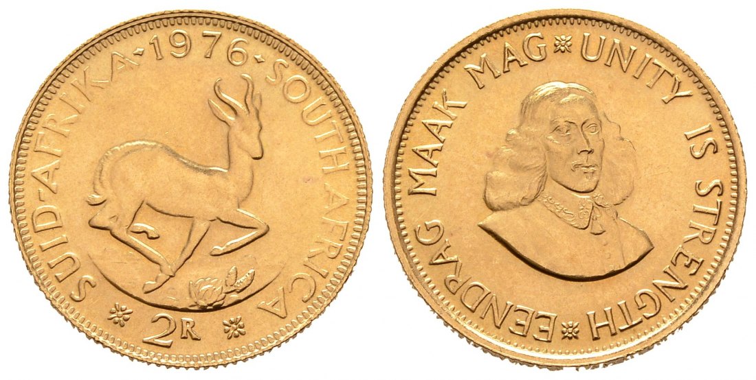PEUS 8654 Südafrika 7,32 g Feingold 2 Rand GOLD 1976 Winzige Kratzer, Vorzüglich