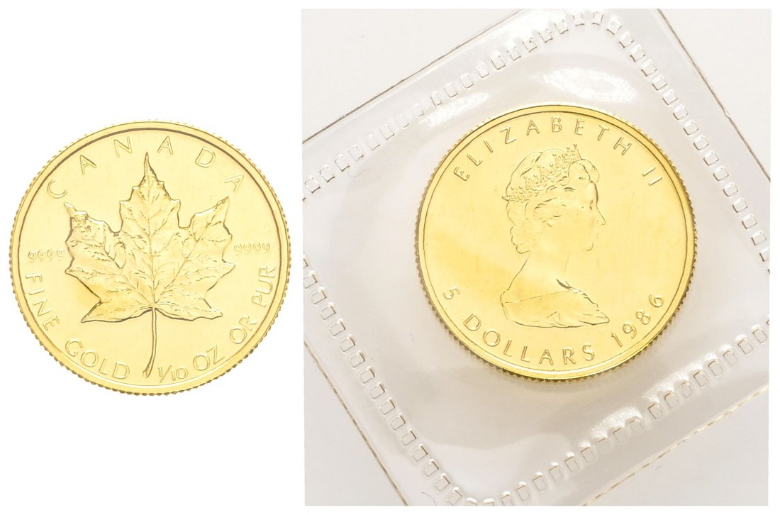 PEUS 8657 Kanada 3,11 g Feingold. Maple Leaf 5 Dollars GOLD 1/10 Unze 1986 Uncirculated (eingeschweißt)
