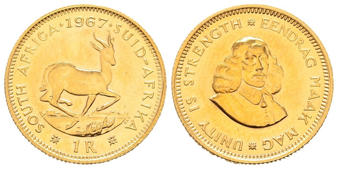 PEUS 8665 Südafrika 3,66 g Feingold 1 Rand GOLD 1967 Vorzüglich / Stempelglanz