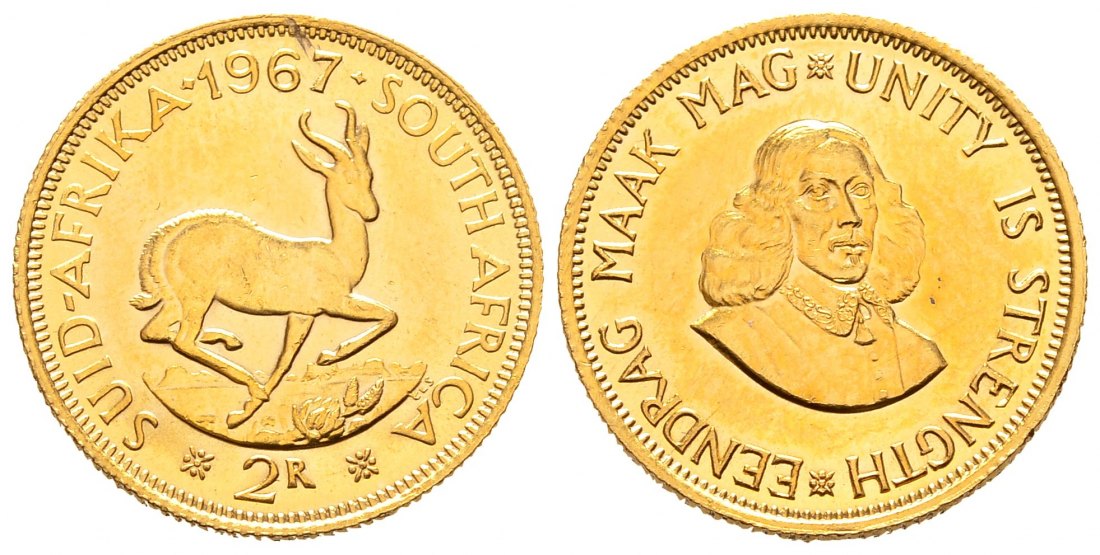 PEUS 8666 Südafrika 7,32 g Feingold 2 Rand GOLD 1967 Kl. Kratzer, Fast Vorzüglich