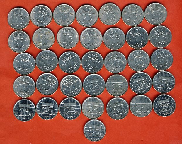  Niederlande 36x 25 Cents von 1950 - 2000 nur verschiedene.Siehe Auflistung   