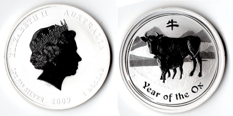  Australien  1 Dollar  Lunar II Ochse 2009  FM-Frankfurt  Feingewicht: 31,1g Silber  st   