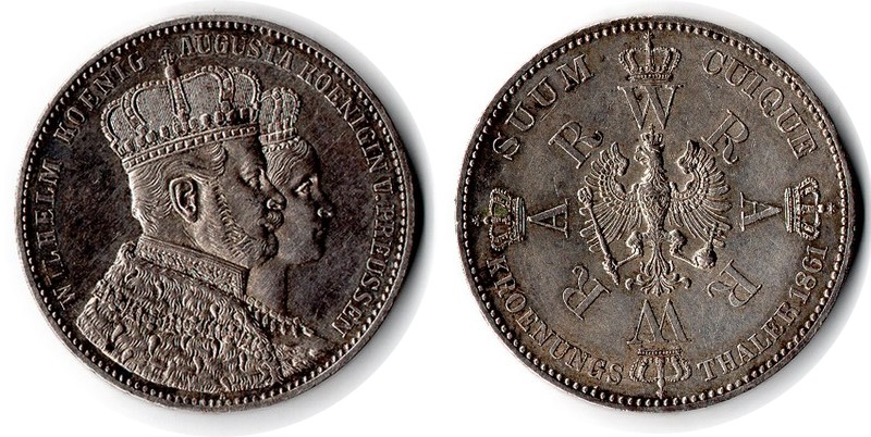  Preussen, Krönungs Thaler 1861  FM-Frankfurt  Feingewicht: 16,66g Silber  sehr schön   