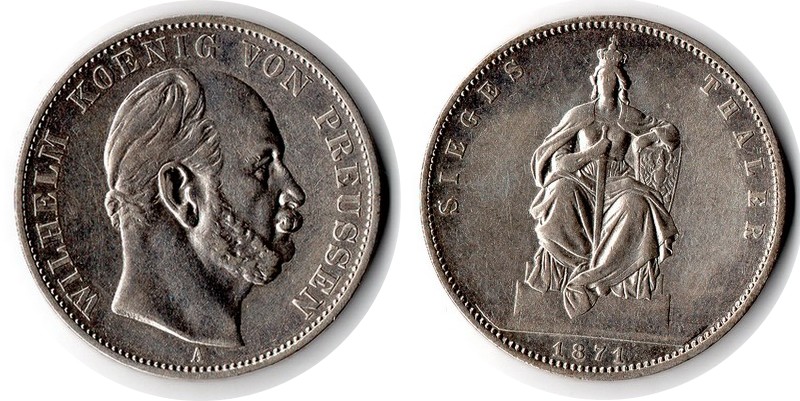  Preussen, Sieges Thaler 1871 A FM-Frankfurt  Feingewicht: 16,66g Silber  sehr schön   