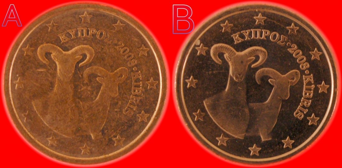  * TWO VARIETIES ★ CYPRUS 2 CENTS 2008 DIES A and B! MINT LUSTRE! LOW START ★ NO RESERVE!   