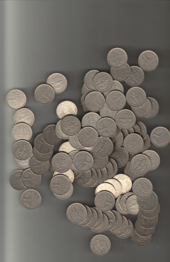  Bundesrepublik Deutschland Posten von 1 DM coins 169 Stueck, meist siebziger Jahre ,Umlauferhaltung   