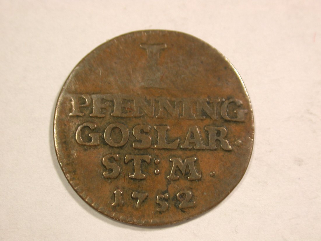 B25 Goslar 1 Pfennig 1752 in sehr schön Originalbilder