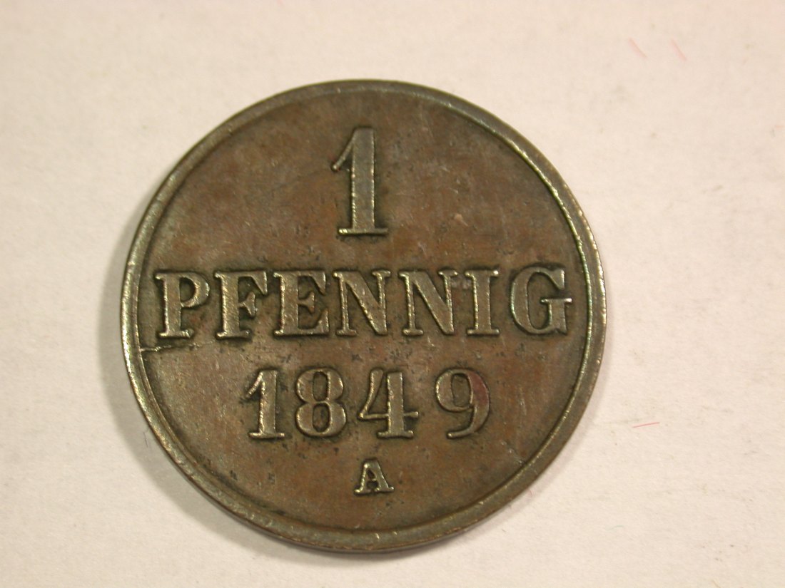  B25 Hannover 1 Pfennig 1849 A in vz+  Originalbilder   