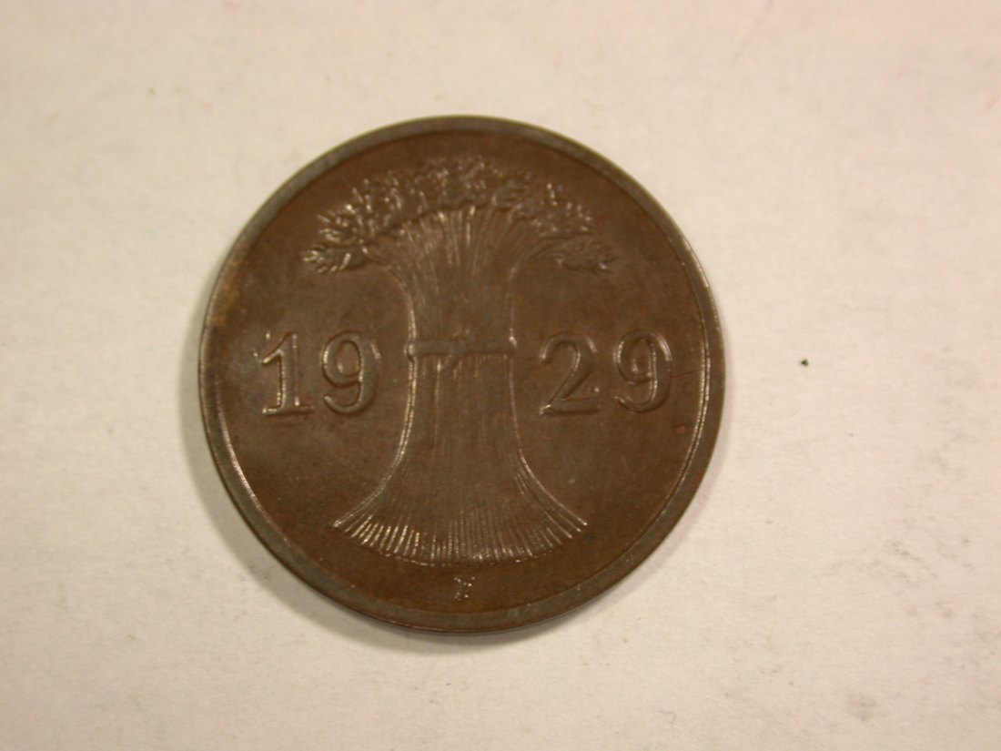  B25 Weimar 1 Reichs Pfennig 1929 F in ss+ Originalbilder   