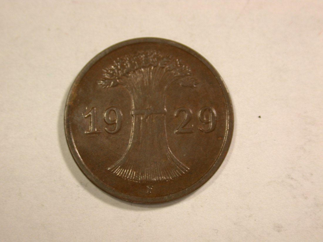 B25 Weimar 1 Reichs Pfennig 1929 F in ss+ Originalbilder