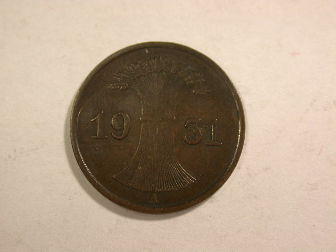  B25 Weimar 1 Reichs Pfennig 1931 A in ss-vz Originalbilder   