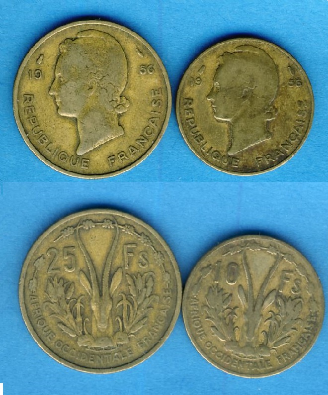  Westafrikanische Staaten Französisch Westafrika 10 Francs + 25 Francs 1956   