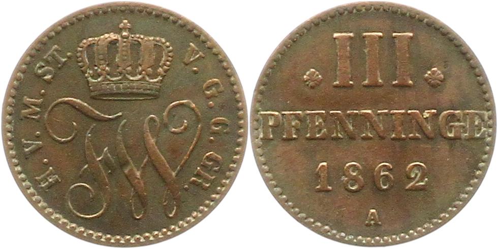  8905 Mecklenburg Strelitz 3 Pfennig 1862   