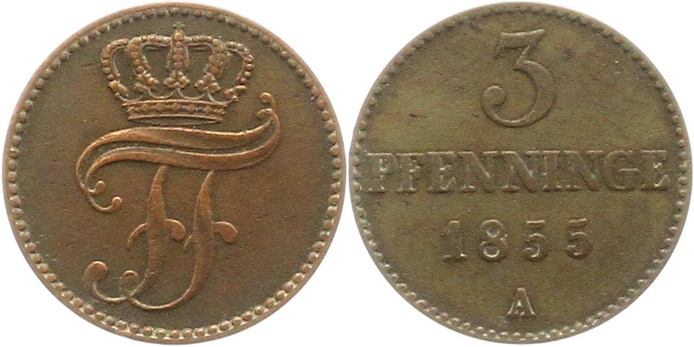  8907 Mecklenburg Schwerin  3 Pfennig 1855   
