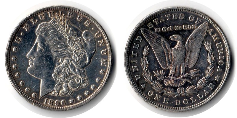  USA  1 Dollar (Morgan Dollar)  1896  FM-Frankfurt Feingewicht: 24,06g Silber sehr schön   