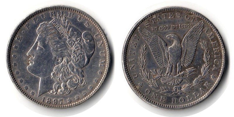  USA  1 Dollar (Morgan Dollar)  1897  FM-Frankfurt: Feingewicht: 24,06g Silber sehr schön   