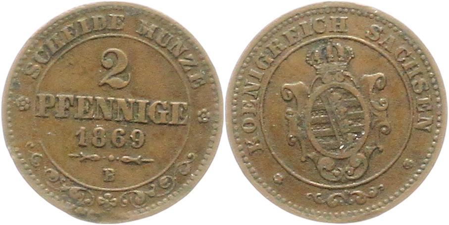  8940 Sachsen 2 Pfennig 1869   