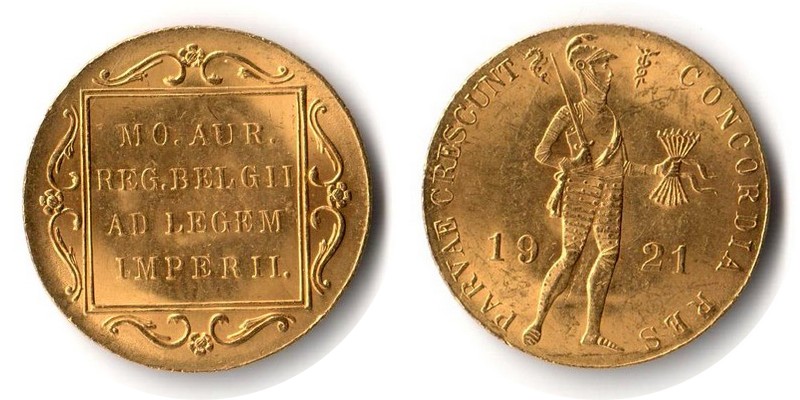 Niederlande MM-Frankfurt  Feingewicht: 3,43g Gold 1 Dukat 1921 vorzüglich