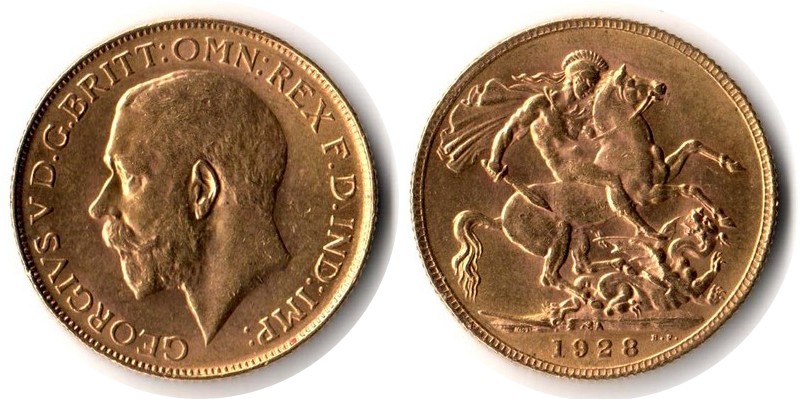 Grossbritannien MM-Frankfurt  Feingewicht: 7,32g Gold Sovereign 1928 SA sehr schön/vz