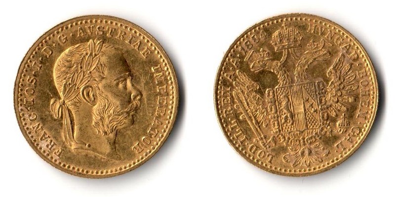 Österreich MM-Frankfurt Feingewicht: 3,44g Gold 1 Dukat 1885 sehr schön