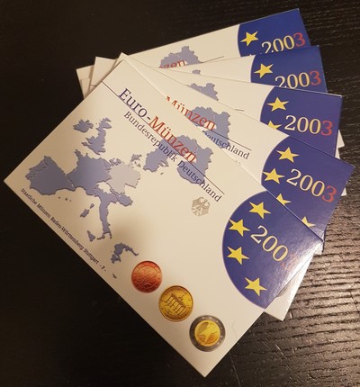  Deutschland  5 x Euro-Kursmünzensatz   2003 (A, D, F, G, J)   FM-Frankfurt PP   