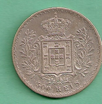  Portugal - 500 Reis 1892 Silber   