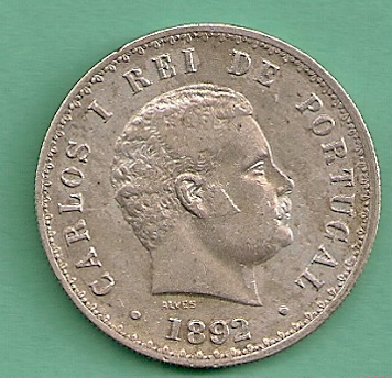  Portugal - 500 Reis 1892 Silber   