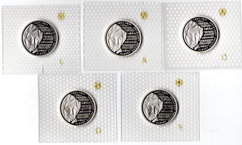  Deutschland  5x10 DM (Gedenkmünze) 2001 A,D,F,G,J  FM-Frankfurt  Feingewicht:71,65g Silber PP   