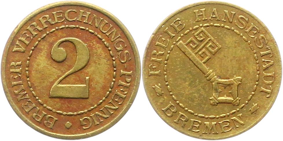  9107 Bremen 2 Pfennig ohne Jahr um 1920 vz   