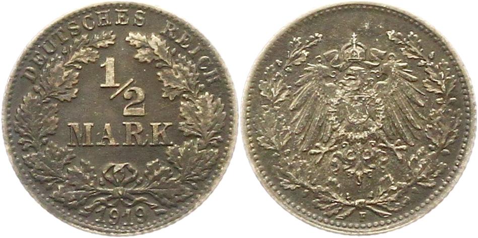  9138 Kaiserreich  1/2 Mark  1919 F   