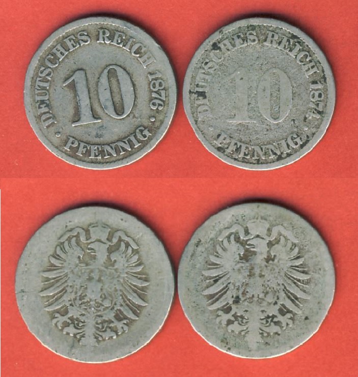  Kaiserreich 10 Pfennig 1874 + 1876   