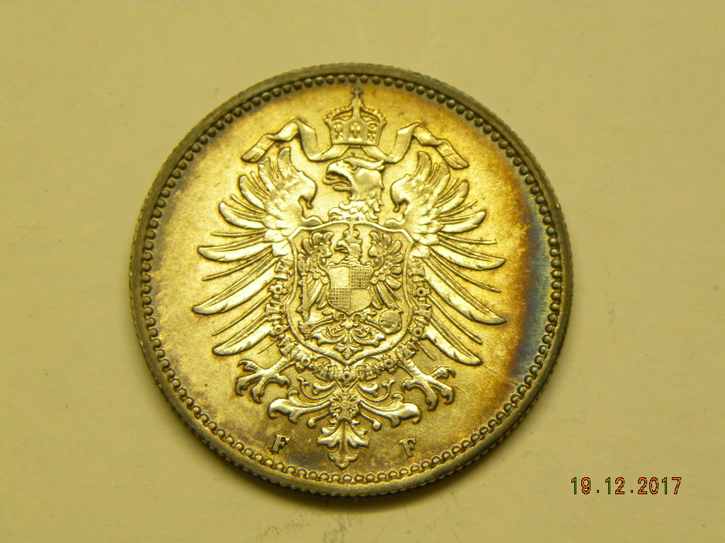 1 Mark 1876 F Kaiserreich Schöne Patina. fast stempelglanz