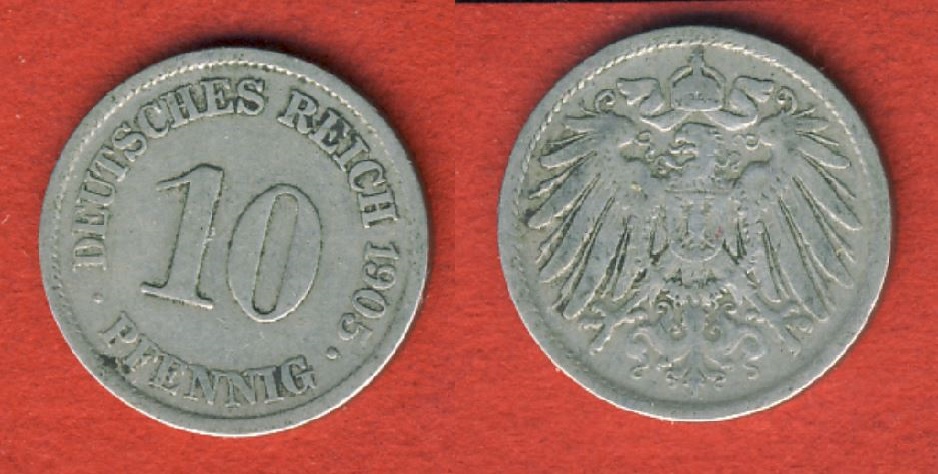  Kaiserreich 10 Pfennig 1905 A lesen   