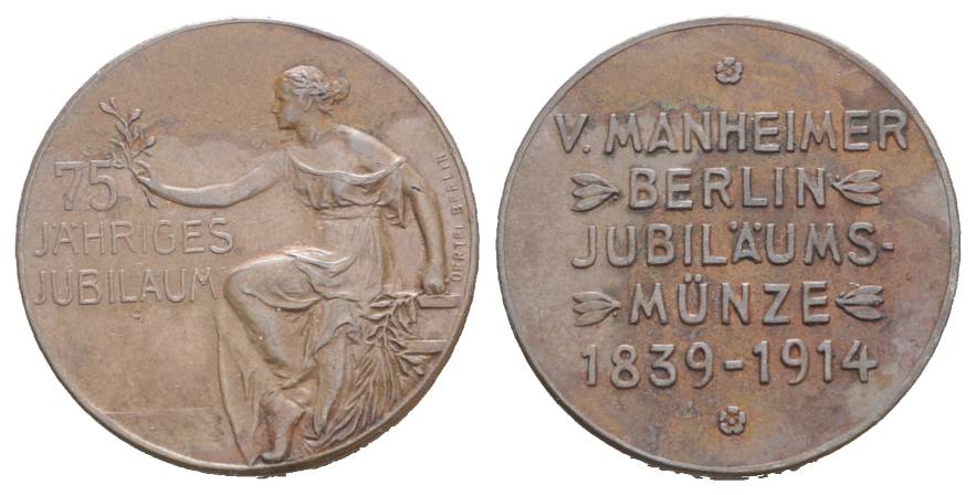  Bronzemedaille, V.Manheimer, Berlin, 1914; 7,68 g; Ø 25,4 mm   