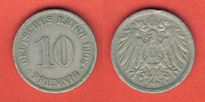  Kaiserreich 10 Pfennig 1908 A   